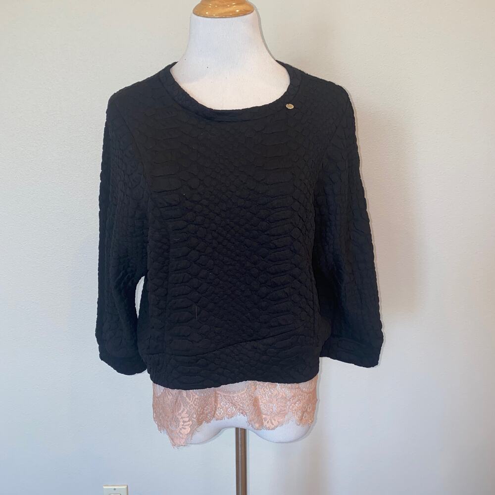 Rinascimento Italy Felpa Plush Lace Skirted Sweatshirt Black Pink size large NWT